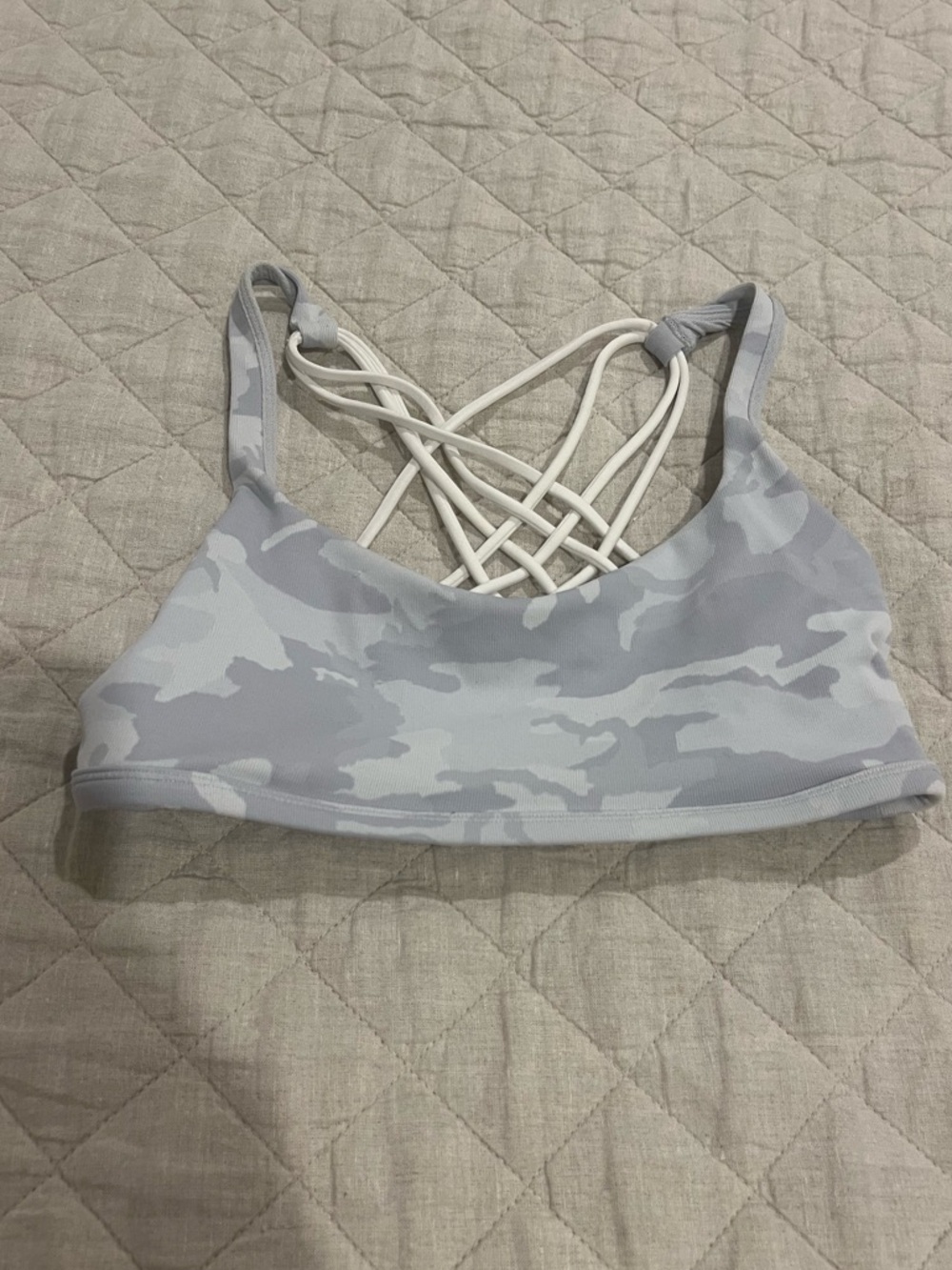 lululemon athletica Free to Be Light Gray Camo Strappy Sports Bra